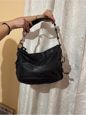 Coach Black Leather Shoulder Bag with Silver Hardware